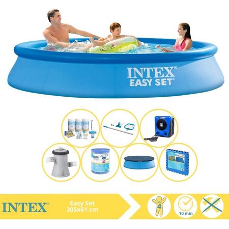 Intex Easy Set Zwembad - Opblaaszwembad - 305x61 cm - Inclusief Afdekzeil, Onderhoudspakket, Filter, Onderhoudsset, Zwembadtegels en Warmtepomp HS