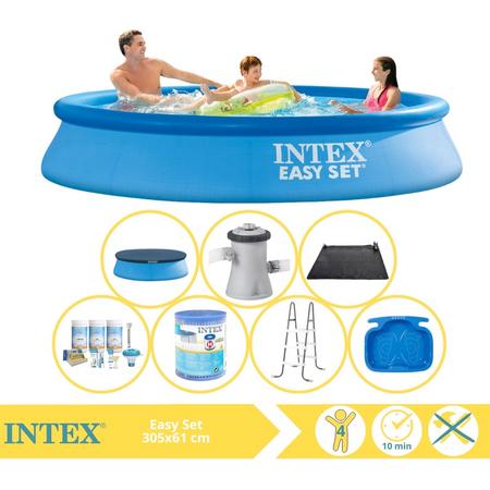 Intex Easy Set Zwembad - Opblaaszwembad - 305x61 cm - Inclusief Afdekzeil, Onderhoudspakket, Filter, Solar Mat, Trap en Voetenbad