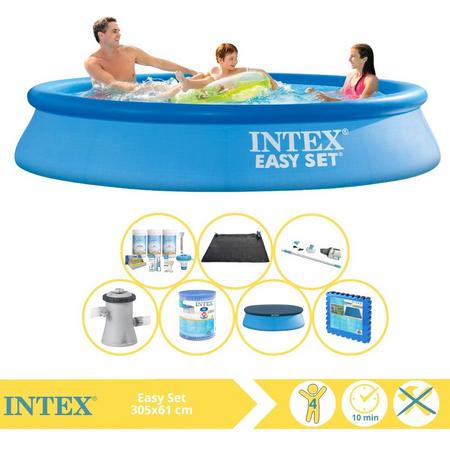 Intex Easy Set Zwembad - Opblaaszwembad - 305x61 cm - Inclusief Afdekzeil, Onderhoudspakket, Filter, Stofzuiger, Solar Mat en Zwembadtegels