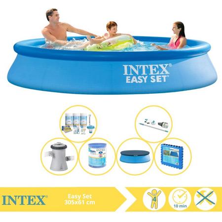 Intex Easy Set Zwembad - Opblaaszwembad - 305x61 cm - Inclusief Afdekzeil, Onderhoudspakket, Filter, Stofzuiger en Zwembadtegels