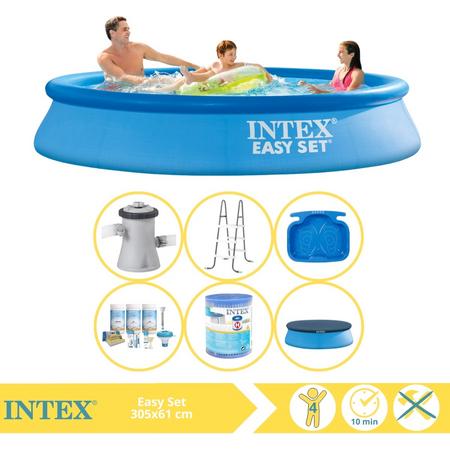 Intex Easy Set Zwembad - Opblaaszwembad - 305x61 cm - Inclusief Afdekzeil, Onderhoudspakket, Filter, Trap en Voetenbad