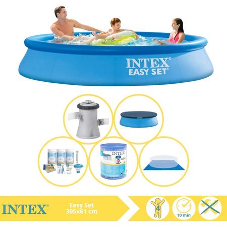 Intex Easy Set Zwembad - Opblaaszwembad - 305x61 cm - Inclusief Afdekzeil, Onderhoudspakket, Filter en Grondzeil