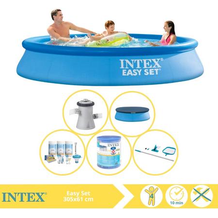 Intex Easy Set Zwembad - Opblaaszwembad - 305x61 cm - Inclusief Afdekzeil, Onderhoudspakket, Filter en Onderhoudsset