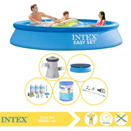 Intex Easy Set Zwembad - Opblaaszwembad - 305x61 cm - Inclusief Afdekzeil, Onderhoudspakket, Filter en Stofzuiger