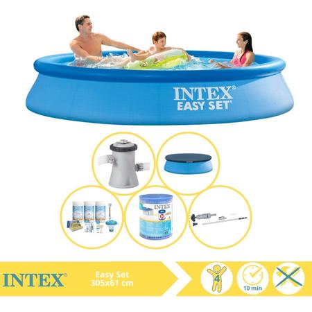 Intex Easy Set Zwembad - Opblaaszwembad - 305x61 cm - Inclusief Afdekzeil, Onderhoudspakket, Filter en Stofzuiger