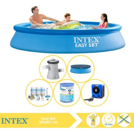 Intex Easy Set Zwembad - Opblaaszwembad - 305x61 cm - Inclusief Afdekzeil, Onderhoudspakket, Filter en Warmtepomp HS