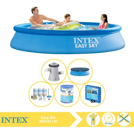 Intex Easy Set Zwembad - Opblaaszwembad - 305x61 cm - Inclusief Afdekzeil, Onderhoudspakket, Filter en Zwembadtegels