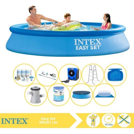 Intex Easy Set Zwembad - Opblaaszwembad - 305x61 cm - Inclusief Afdekzeil, Onderhoudspakket, Zwembadpomp, Filter, Grondzeil, Stofzuiger, Trap, Voetenbad en Warmtepomp HS