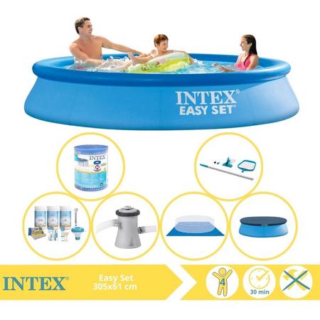Intex Easy Set Zwembad - Opblaaszwembad - 305x61 cm - Inclusief Afdekzeil, Onderhoudspakket, Zwembadpomp, Filter, Grondzeil en Onderhoudsset