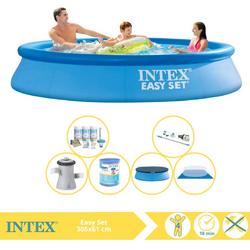   Easy Set Zwembad - Opblaaszwembad - 305x61 cm - Inclusief Afdekzeil, Onderhoudspakket, Zwembadpomp, Filter, Grondzeil en Stofzuiger
