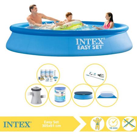Intex Easy Set Zwembad - Opblaaszwembad - 305x61 cm - Inclusief Afdekzeil, Onderhoudspakket, Zwembadpomp, Filter, Grondzeil en Stofzuiger