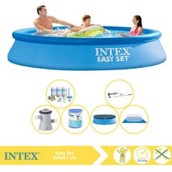   Easy Set Zwembad - Opblaaszwembad - 305x61 cm - Inclusief Afdekzeil, Onderhoudspakket, Zwembadpomp, Filter, Grondzeil en Stofzuiger