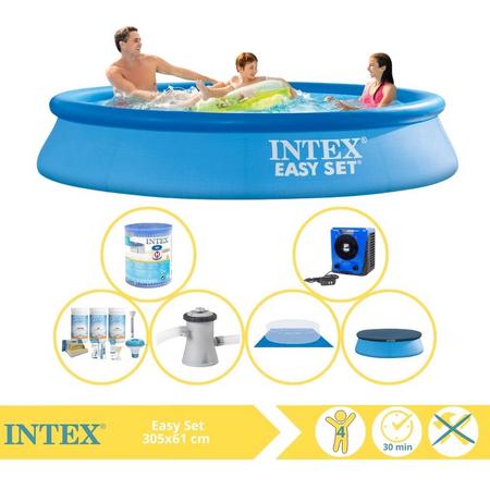 Intex Easy Set Zwembad - Opblaaszwembad - 305x61 cm - Inclusief Afdekzeil, Onderhoudspakket, Zwembadpomp, Filter, Grondzeil en Warmtepomp HS