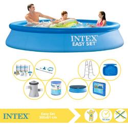   Easy Set Zwembad - Opblaaszwembad - 305x61 cm - Inclusief Afdekzeil, Onderhoudspakket, Zwembadpomp, Filter, Onderhoudsset, Trap, Voetenbad en Zwembadtegels