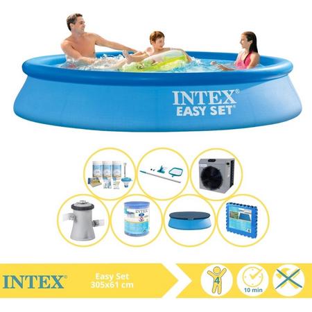 Intex Easy Set Zwembad - Opblaaszwembad - 305x61 cm - Inclusief Afdekzeil, Onderhoudspakket, Zwembadpomp, Filter, Onderhoudsset, Zwembadtegels en Warmtepomp CP