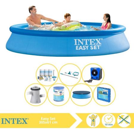 Intex Easy Set Zwembad - Opblaaszwembad - 305x61 cm - Inclusief Afdekzeil, Onderhoudspakket, Zwembadpomp, Filter, Onderhoudsset, Zwembadtegels en Warmtepomp HS