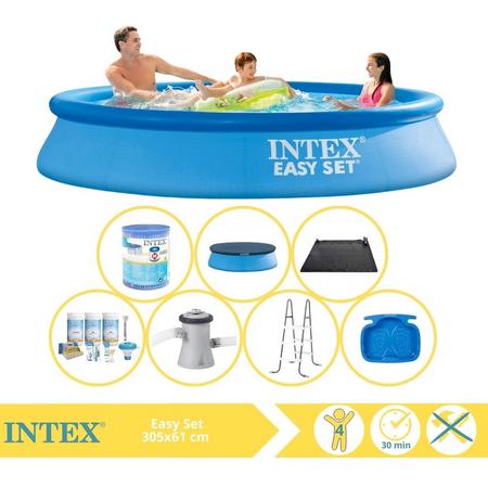 Intex Easy Set Zwembad - Opblaaszwembad - 305x61 cm - Inclusief Afdekzeil, Onderhoudspakket, Zwembadpomp, Filter, Solar Mat, Trap en Voetenbad