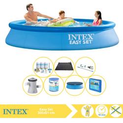   Easy Set Zwembad - Opblaaszwembad - 305x61 cm - Inclusief Afdekzeil, Onderhoudspakket, Zwembadpomp, Filter, Stofzuiger, Solar Mat en Zwembadtegels