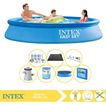 Intex Easy Set Zwembad - Opblaaszwembad - 305x61 cm - Inclusief Afdekzeil, Onderhoudspakket, Zwembadpomp, Filter, Stofzuiger, Solar Mat en Zwembadtegels