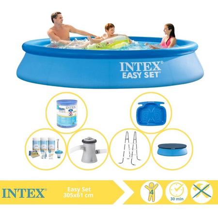 Intex Easy Set Zwembad - Opblaaszwembad - 305x61 cm - Inclusief Afdekzeil, Onderhoudspakket, Zwembadpomp, Filter, Trap en Voetenbad