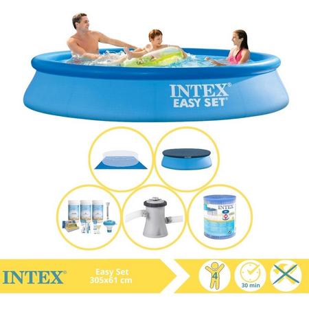 Intex Easy Set Zwembad - Opblaaszwembad - 305x61 cm - Inclusief Afdekzeil, Onderhoudspakket, Zwembadpomp, Filter en Grondzeil