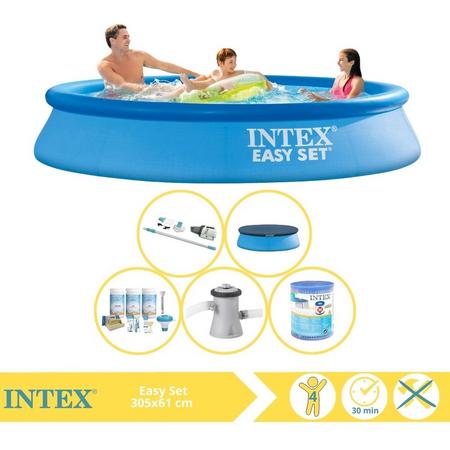 Intex Easy Set Zwembad - Opblaaszwembad - 305x61 cm - Inclusief Afdekzeil, Onderhoudspakket, Zwembadpomp, Filter en Stofzuiger
