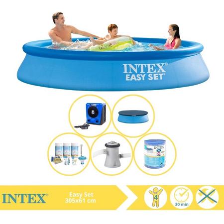 Intex Easy Set Zwembad - Opblaaszwembad - 305x61 cm - Inclusief Afdekzeil, Onderhoudspakket, Zwembadpomp, Filter en Warmtepomp HS