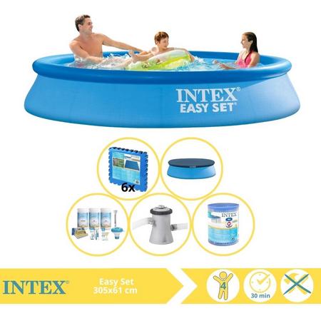 Intex Easy Set Zwembad - Opblaaszwembad - 305x61 cm - Inclusief Afdekzeil, Onderhoudspakket, Zwembadpomp, Filter en Zwembadtegels