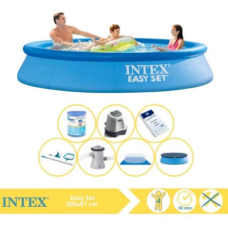 Intex Easy Set Zwembad - Opblaaszwembad - 305x61 cm - Inclusief Afdekzeil, Zwembadpomp, Filter, Grondzeil, Onderhoudsset, Zoutsysteem en Zout