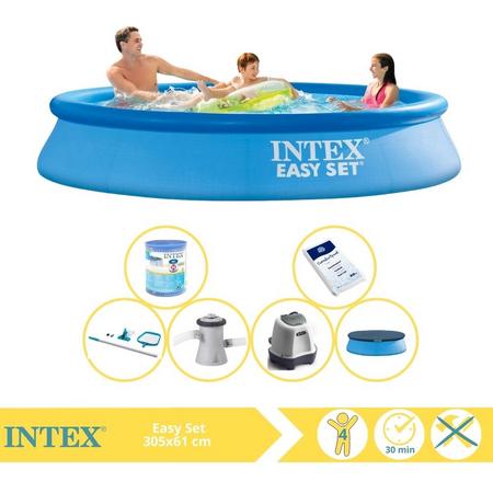 Intex Easy Set Zwembad - Opblaaszwembad - 305x61 cm - Inclusief Afdekzeil, Zwembadpomp, Filter, Onderhoudsset, Zoutsysteem en Zout