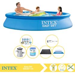   Easy Set Zwembad - Opblaaszwembad - 305x61 cm - Inclusief Onderhoudspakket, Zwembadpomp, Filter, Grondzeil, Stofzuiger en Solar Mat