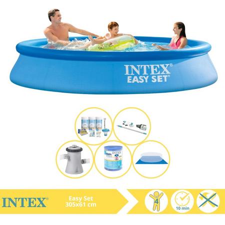 Intex Easy Set Zwembad - Opblaaszwembad - 305x61 cm - Inclusief Onderhoudspakket, Zwembadpomp, Filter, Grondzeil en Stofzuiger