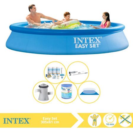Intex Easy Set Zwembad - Opblaaszwembad - 305x61 cm - Inclusief Onderhoudspakket, Zwembadpomp, Filter, Grondzeil en Stofzuiger