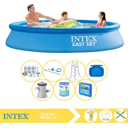 Intex Easy Set Zwembad - Opblaaszwembad - 305x61 cm - Inclusief Onderhoudspakket, Zwembadpomp, Filter, Onderhoudsset, Trap, Voetenbad en Zwembadtegels
