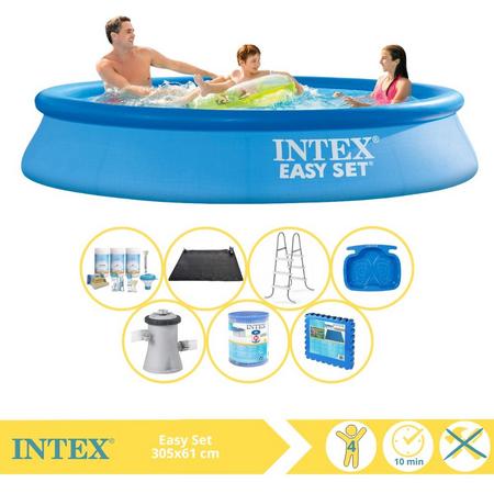 Intex Easy Set Zwembad - Opblaaszwembad - 305x61 cm - Inclusief Onderhoudspakket, Zwembadpomp, Filter, Solar Mat, Trap, Voetenbad en Zwembadtegels