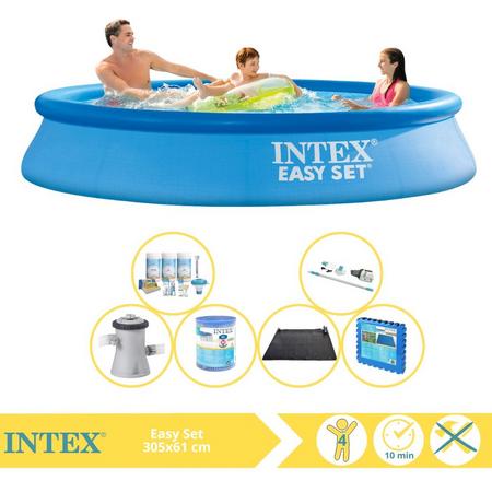Intex Easy Set Zwembad - Opblaaszwembad - 305x61 cm - Inclusief Onderhoudspakket, Zwembadpomp, Filter, Stofzuiger, Solar Mat en Zwembadtegels