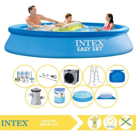 Intex Easy Set Zwembad - Opblaaszwembad - 305x61 cm - Inclusief Solarzeil, Onderhoudspakket, Filter, Grondzeil, Stofzuiger, Trap, Voetenbad en Warmtepomp CP