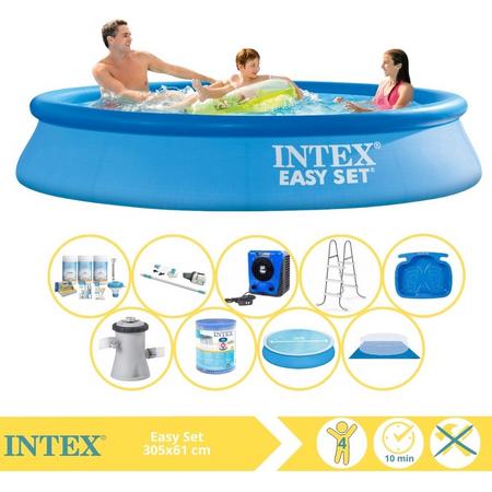 Intex Easy Set Zwembad - Opblaaszwembad - 305x61 cm - Inclusief Solarzeil, Onderhoudspakket, Filter, Grondzeil, Stofzuiger, Trap, Voetenbad en Warmtepomp HS