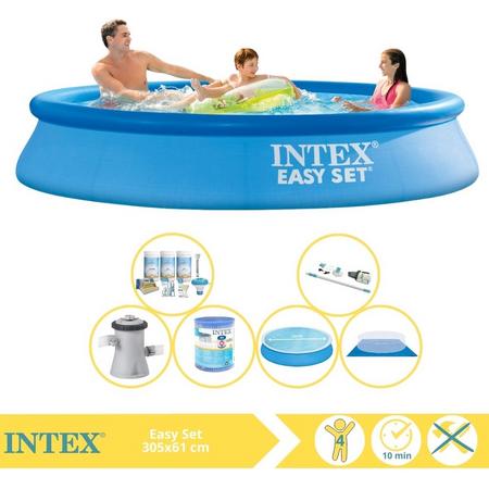 Intex Easy Set Zwembad - Opblaaszwembad - 305x61 cm - Inclusief Solarzeil, Onderhoudspakket, Filter, Grondzeil en Stofzuiger