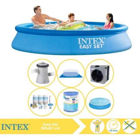 Intex Easy Set Zwembad - Opblaaszwembad - 305x61 cm - Inclusief Solarzeil, Onderhoudspakket, Filter, Grondzeil en Warmtepomp CP