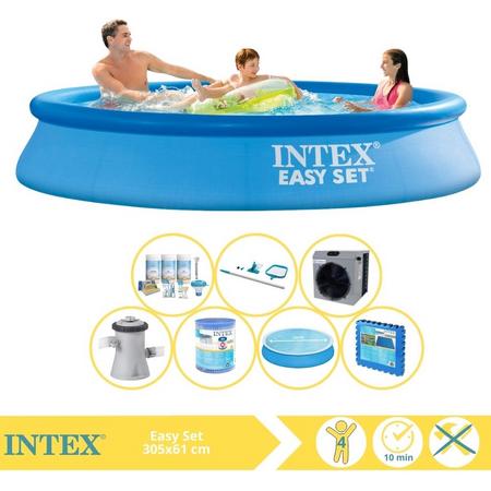 Intex Easy Set Zwembad - Opblaaszwembad - 305x61 cm - Inclusief Solarzeil, Onderhoudspakket, Filter, Onderhoudsset, Zwembadtegels en Warmtepomp CP