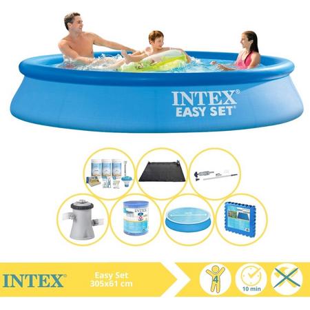 Intex Easy Set Zwembad - Opblaaszwembad - 305x61 cm - Inclusief Solarzeil, Onderhoudspakket, Filter, Stofzuiger, Solar Mat en Zwembadtegels