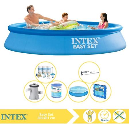 Intex Easy Set Zwembad - Opblaaszwembad - 305x61 cm - Inclusief Solarzeil, Onderhoudspakket, Filter, Stofzuiger en Zwembadtegels