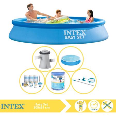 Intex Easy Set Zwembad - Opblaaszwembad - 305x61 cm - Inclusief Solarzeil, Onderhoudspakket, Filter en Onderhoudsset