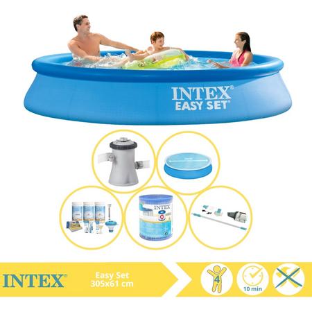 Intex Easy Set Zwembad - Opblaaszwembad - 305x61 cm - Inclusief Solarzeil, Onderhoudspakket, Filter en Stofzuiger