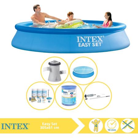 Intex Easy Set Zwembad - Opblaaszwembad - 305x61 cm - Inclusief Solarzeil, Onderhoudspakket, Filter en Stofzuiger