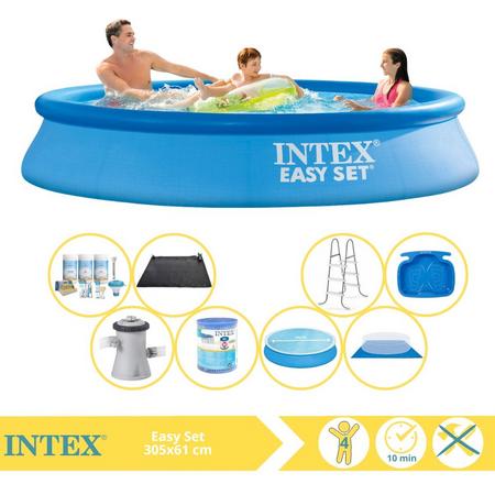 Intex Easy Set Zwembad - Opblaaszwembad - 305x61 cm - Inclusief Solarzeil, Onderhoudspakket, Zwembadpomp, Filter, Grondzeil, Solar Mat, Trap en Voetenbad