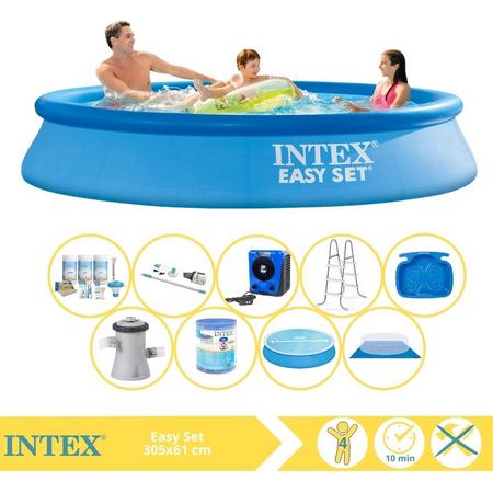 Intex Easy Set Zwembad - Opblaaszwembad - 305x61 cm - Inclusief Solarzeil, Onderhoudspakket, Zwembadpomp, Filter, Grondzeil, Stofzuiger, Trap, Voetenbad en Warmtepomp HS