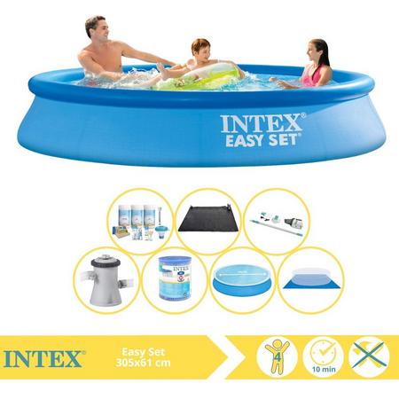 Intex Easy Set Zwembad - Opblaaszwembad - 305x61 cm - Inclusief Solarzeil, Onderhoudspakket, Zwembadpomp, Filter, Grondzeil, Stofzuiger en Solar Mat