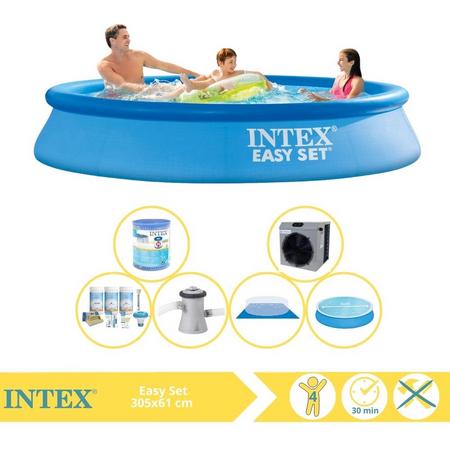 Intex Easy Set Zwembad - Opblaaszwembad - 305x61 cm - Inclusief Solarzeil, Onderhoudspakket, Zwembadpomp, Filter, Grondzeil en Warmtepomp CP